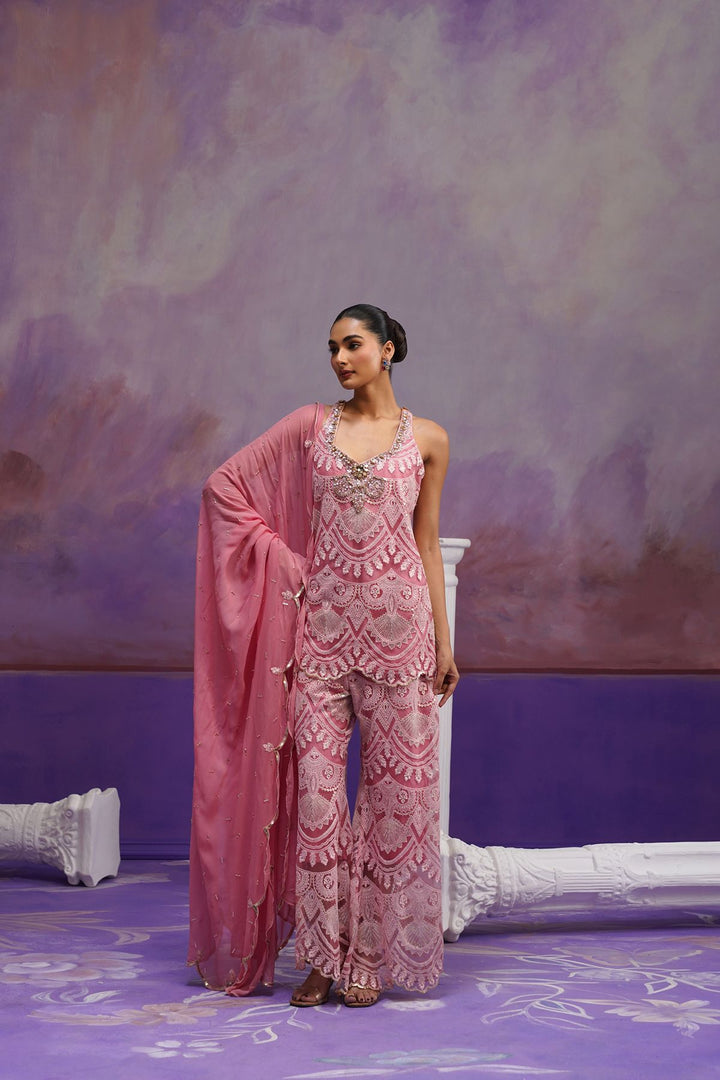 Zuri Floral Kurta Set- Old Rose