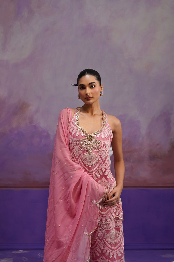 Zuri Floral Kurta Set- Old Rose