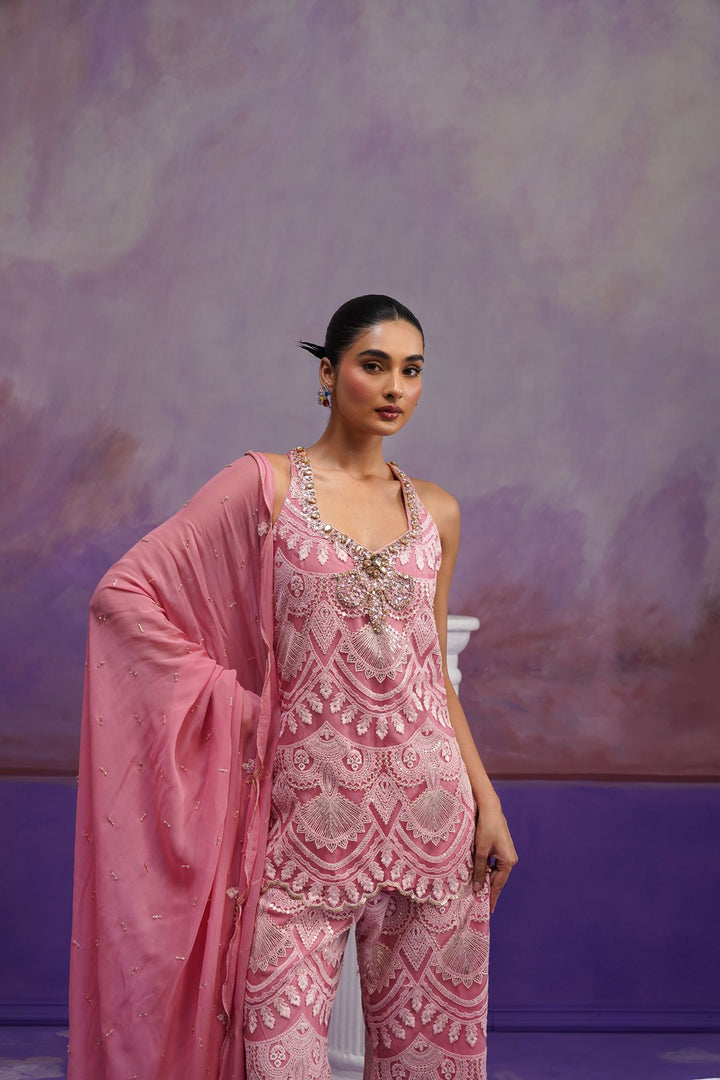 Zuri Floral Kurta Set- Old Rose