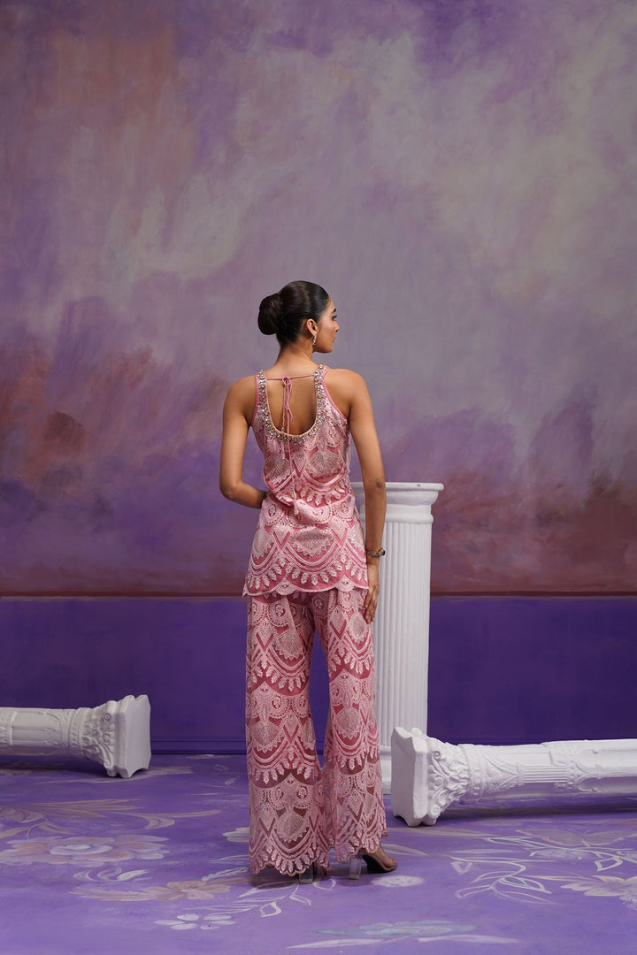 Zuri Floral Kurta Set- Old Rose