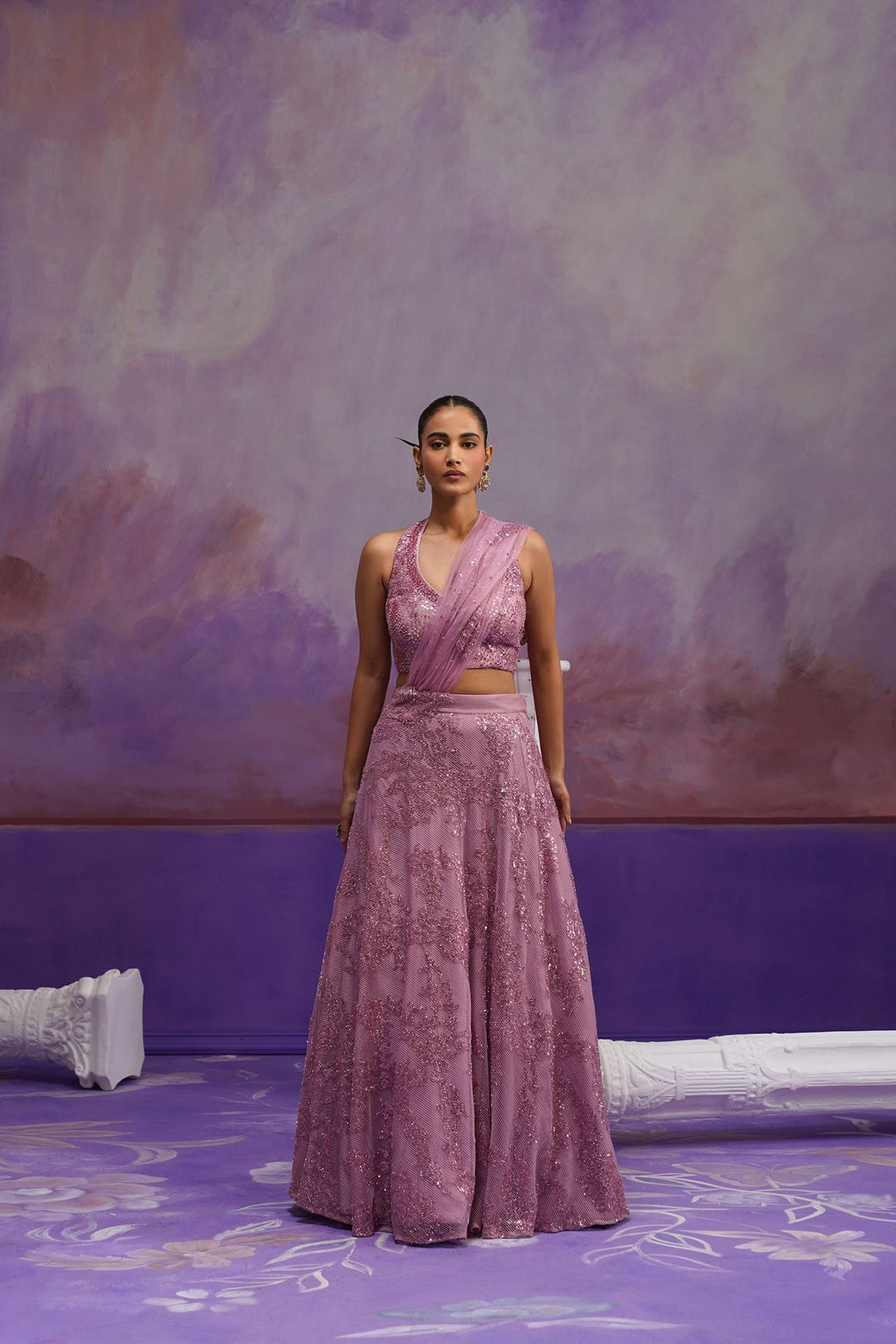 Veya Lehenga Saree- Lilac