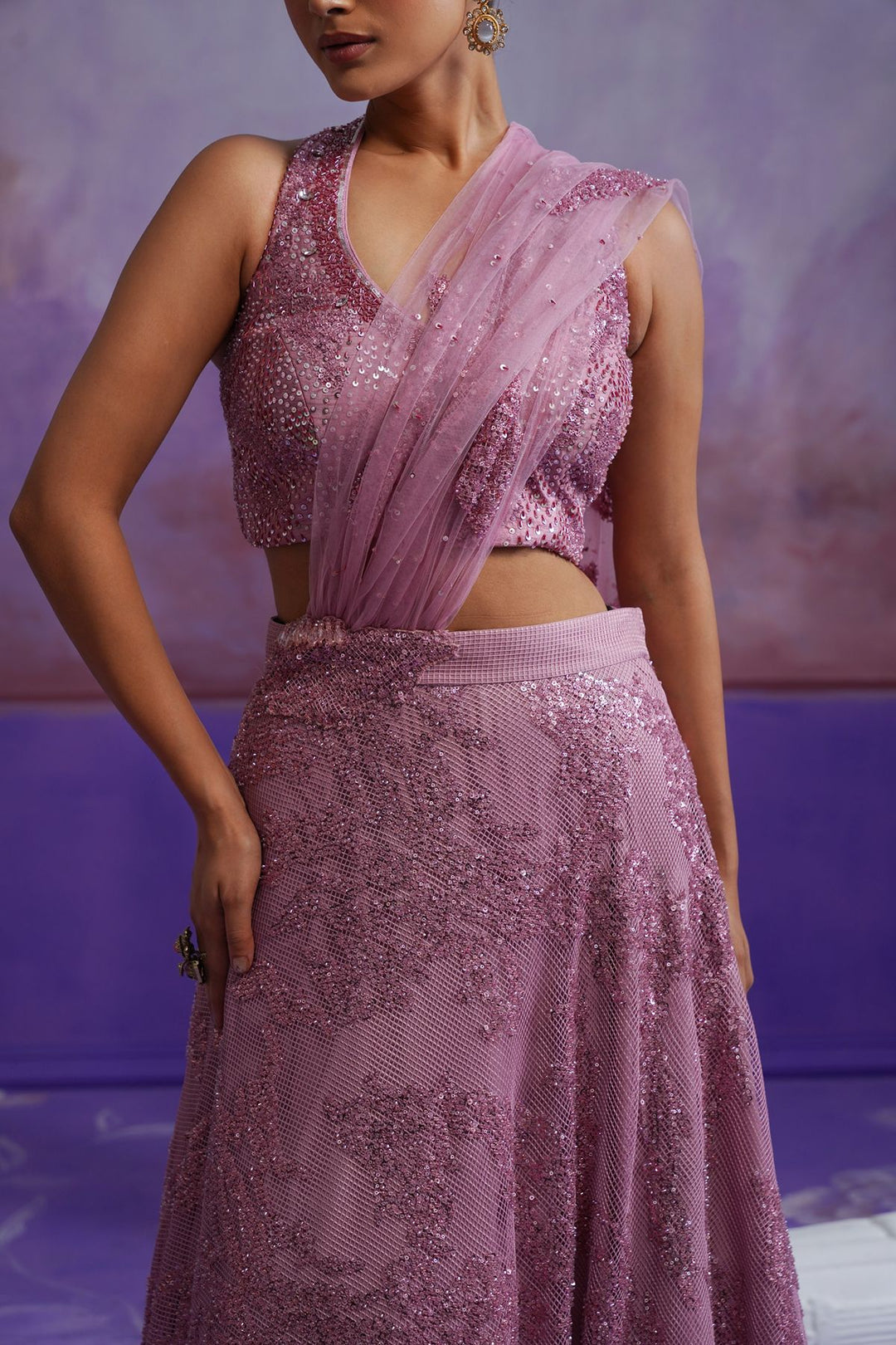 Veya Lehenga Saree- Lilac