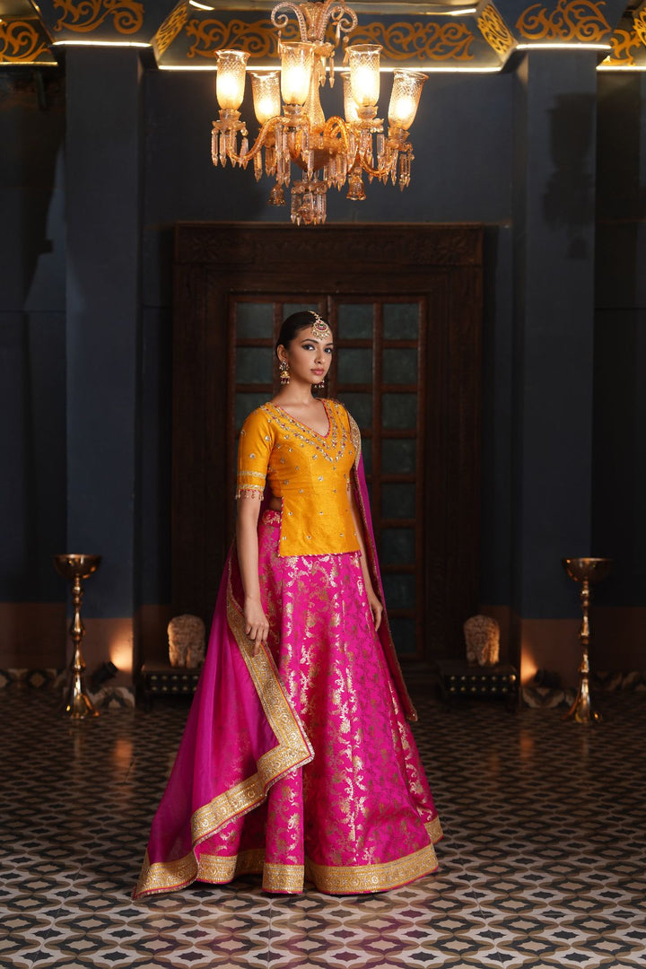 Aaliyah  Silk Lehenga Set- Pink