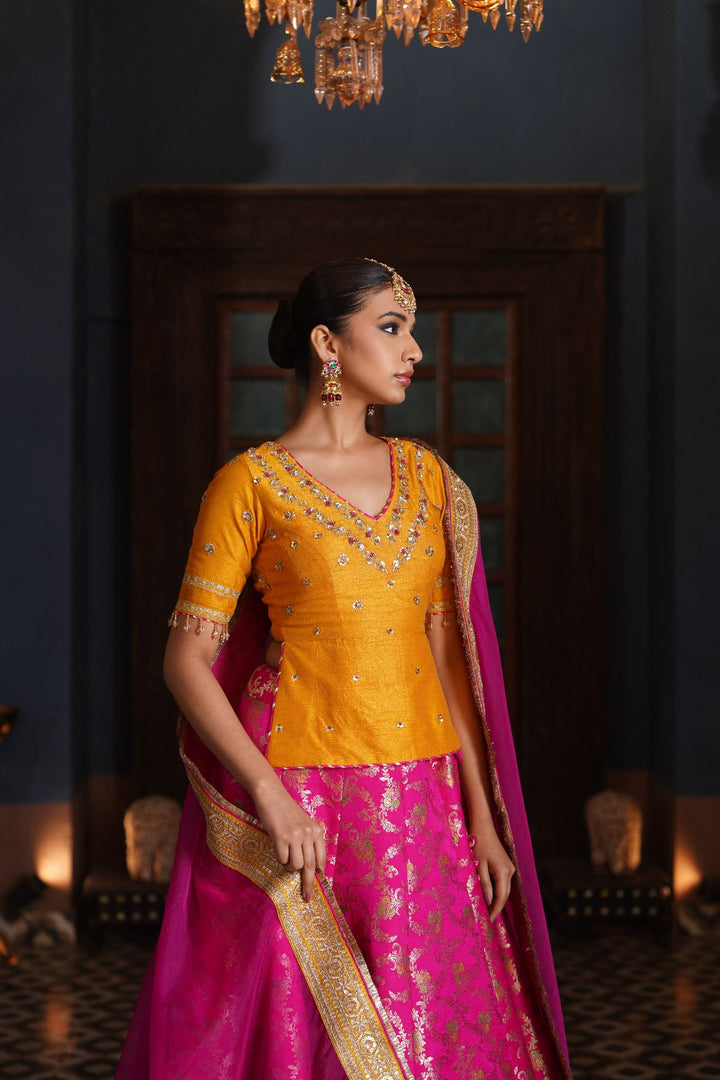 Aaliyah  Silk Lehenga Set- Pink