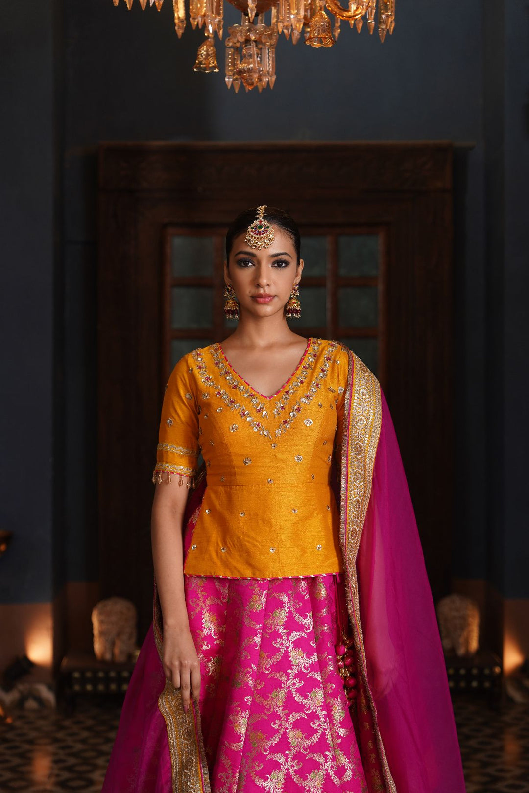 Aaliyah  Silk Lehenga Set- Pink