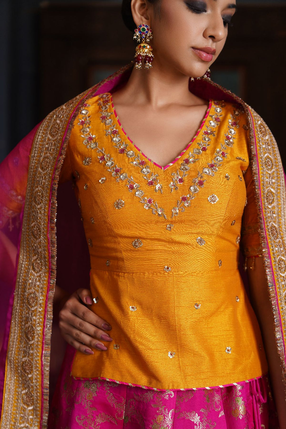 Aaliyah  Silk Lehenga Set- Pink