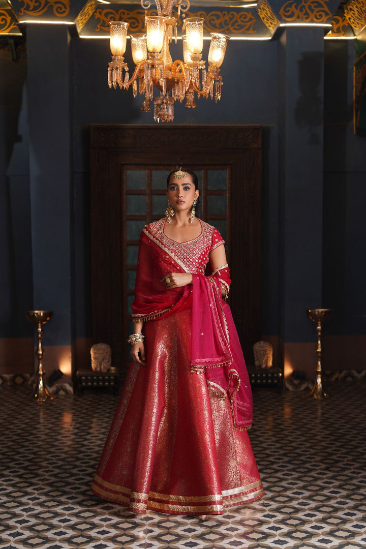 Aisha  Silk Lehenga Set - Red