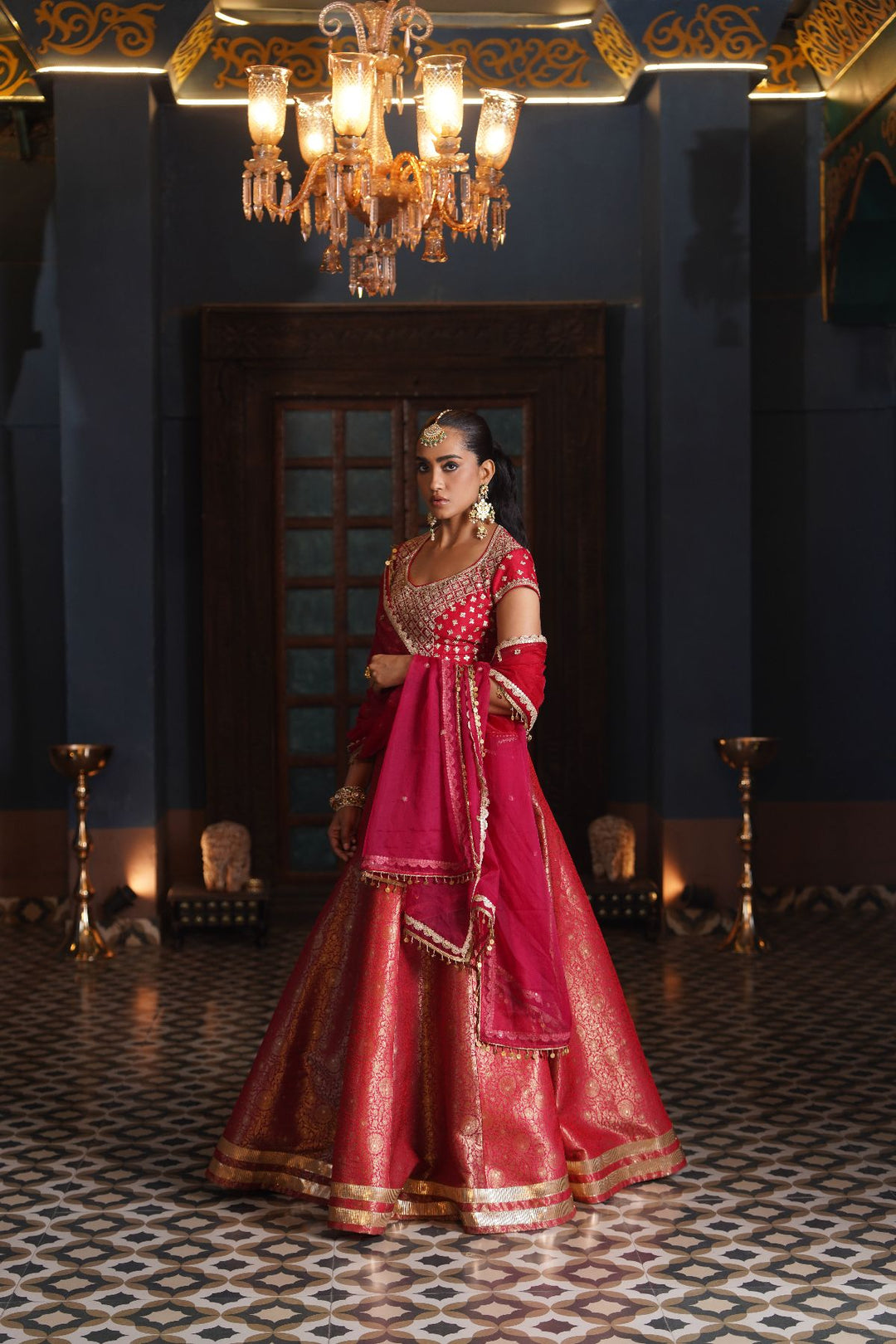 Aisha  Silk Lehenga Set - Red