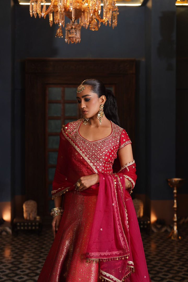 Aisha  Silk Lehenga Set - Red