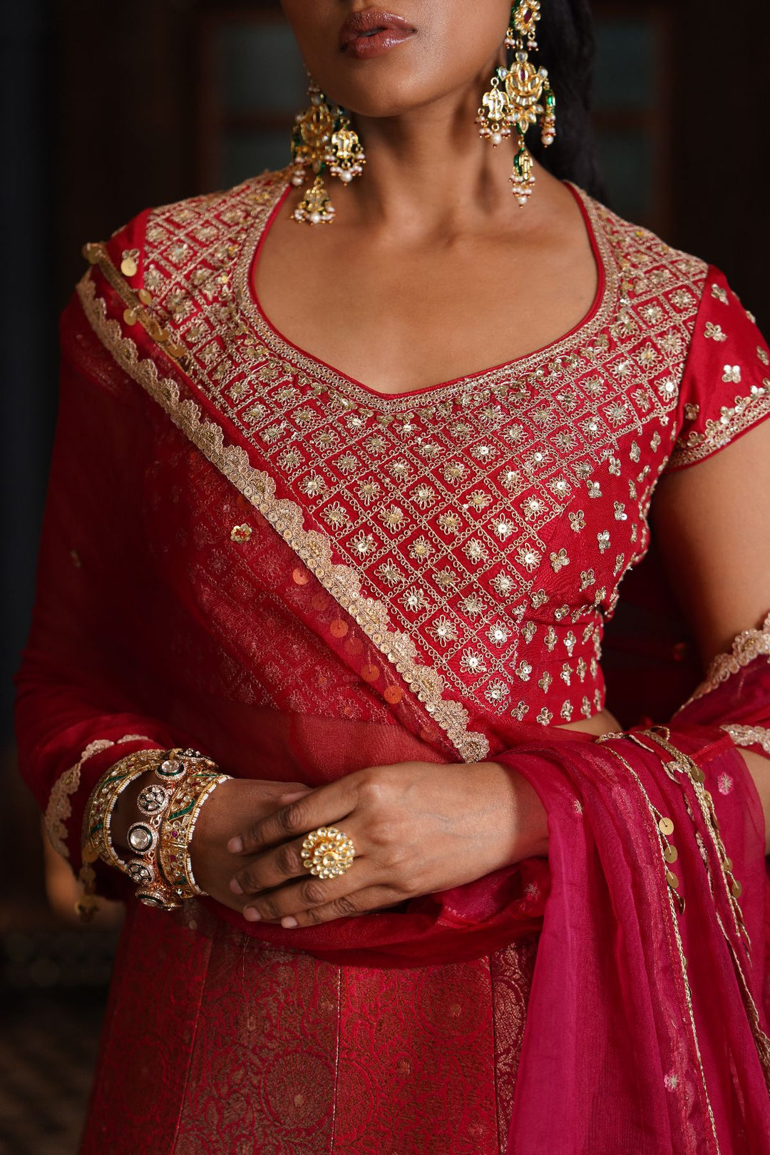 Aisha  Silk Lehenga Set - Red