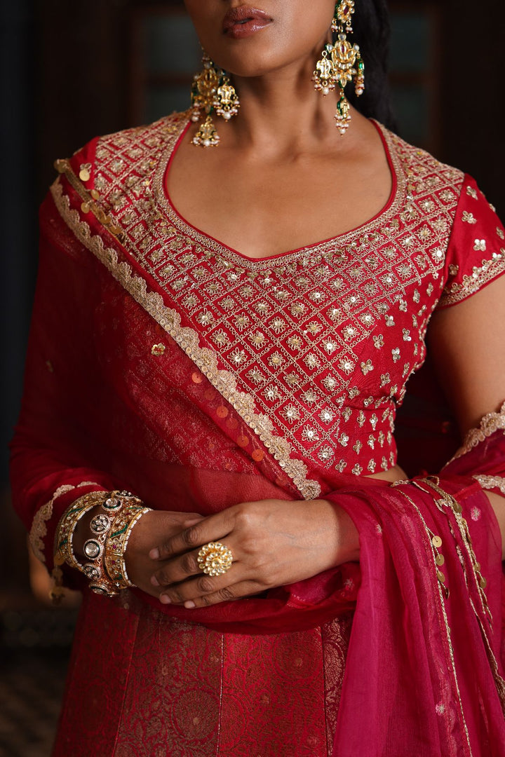 Aisha  Silk Lehenga Set - Red