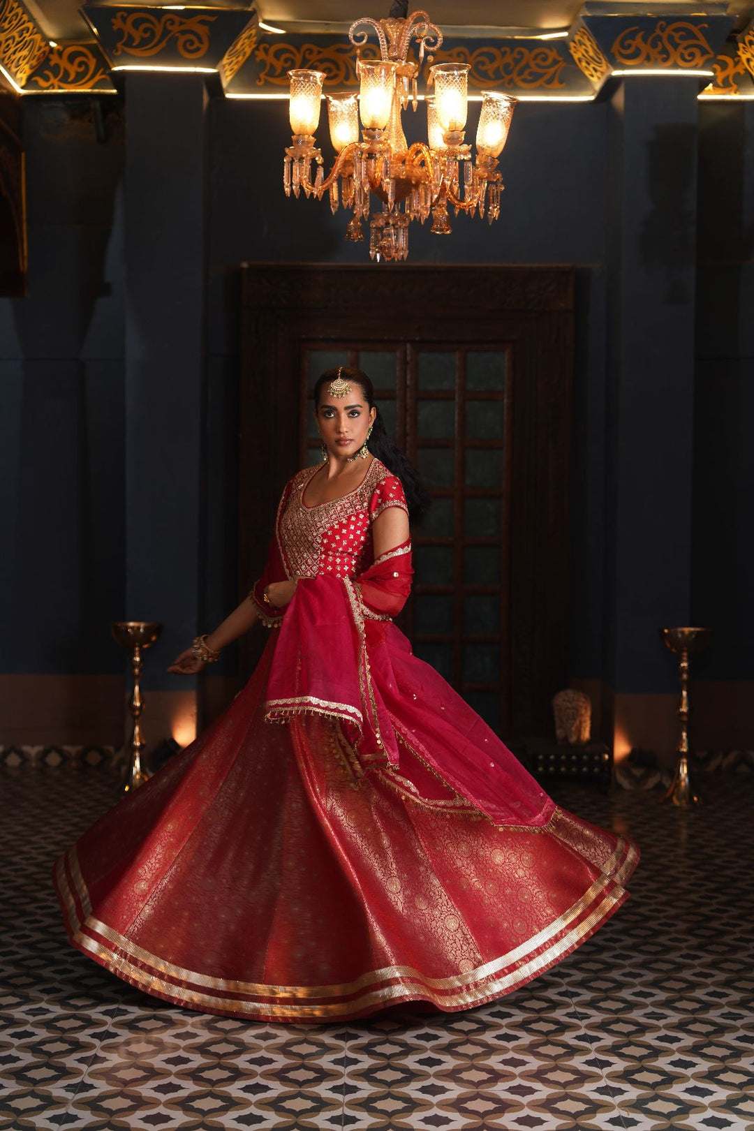 Aisha  Silk Lehenga Set - Red