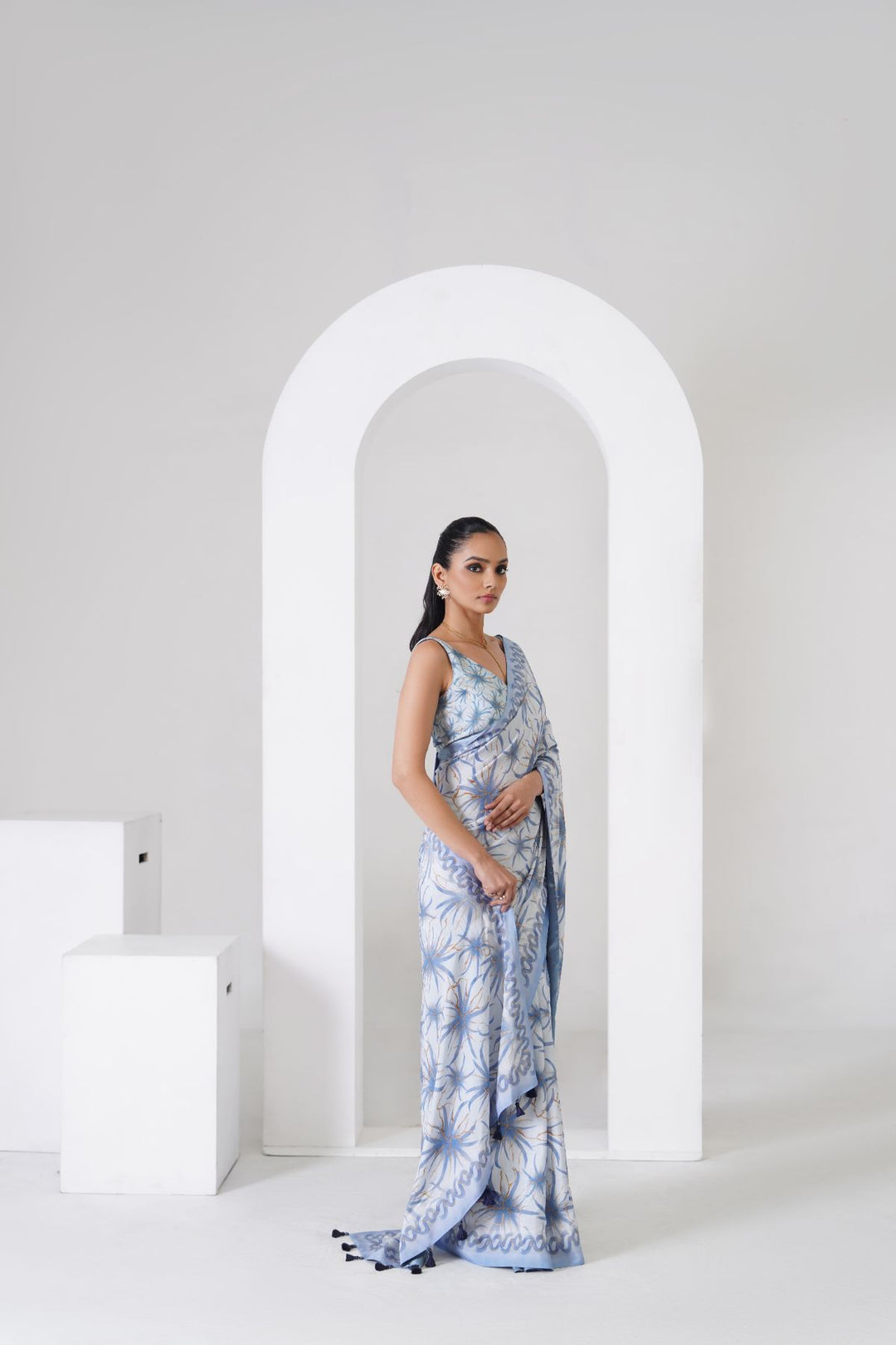 Josette Printed Saree - Powder Blue