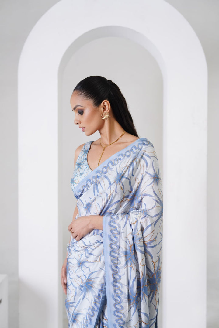 Josette Printed Saree - Powder Blue