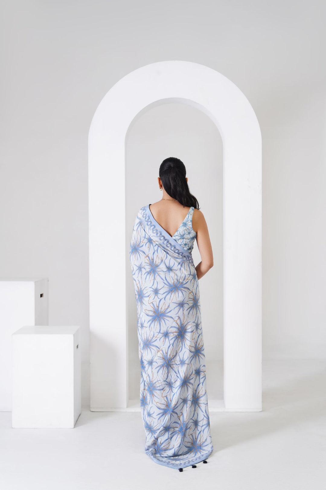 Josette Printed Saree - Powder Blue