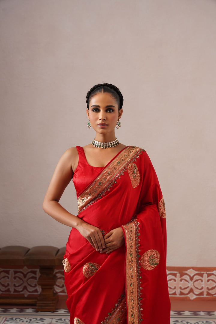 Red Peacock Saree