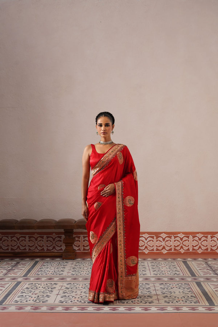 Red Peacock Saree