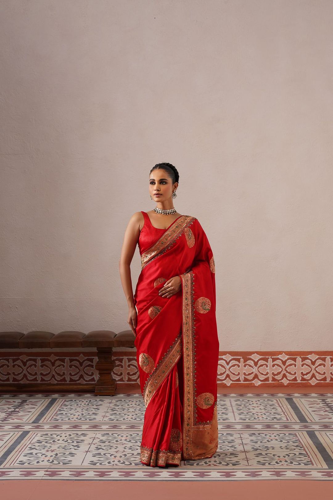 Red Peacock Saree