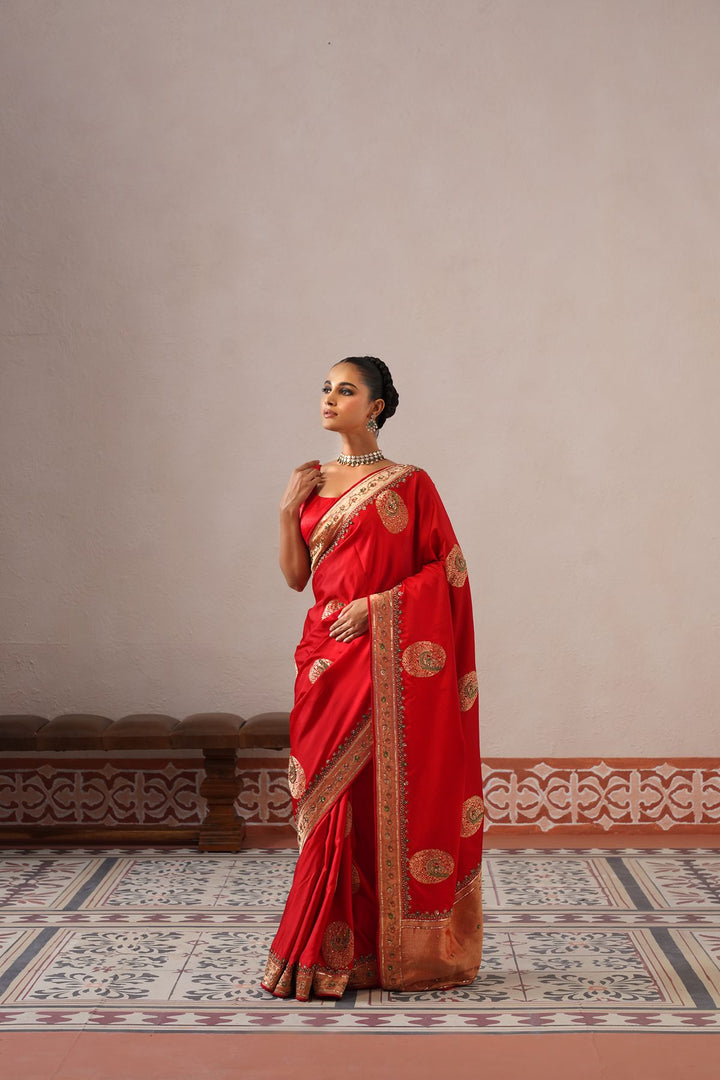 Red Peacock Saree