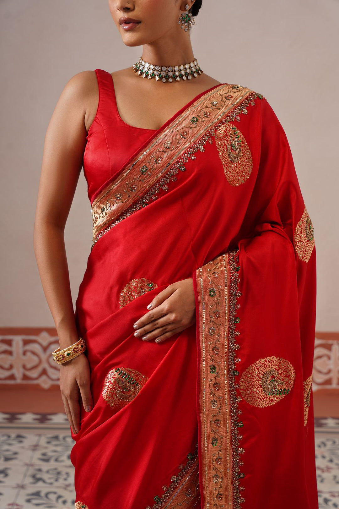 Red Peacock Saree