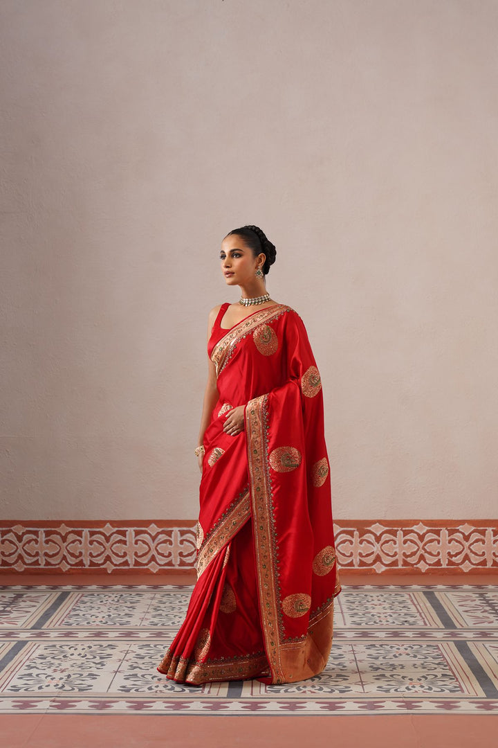 Red Peacock Saree