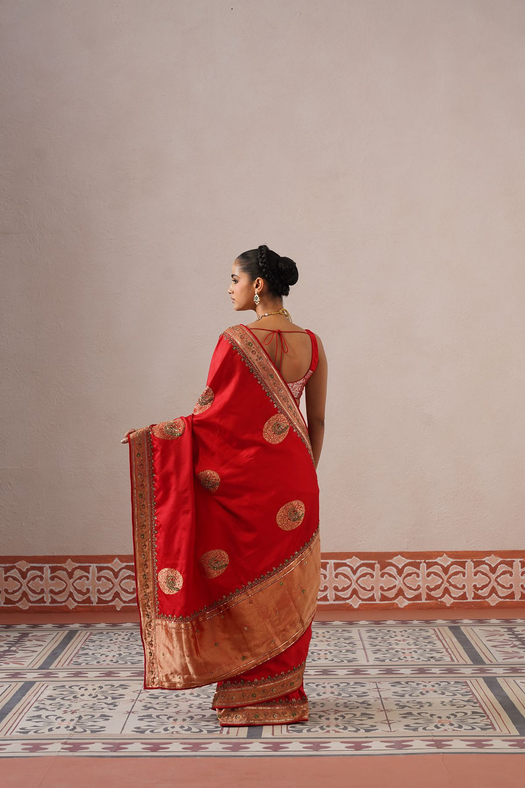 Red Peacock Saree
