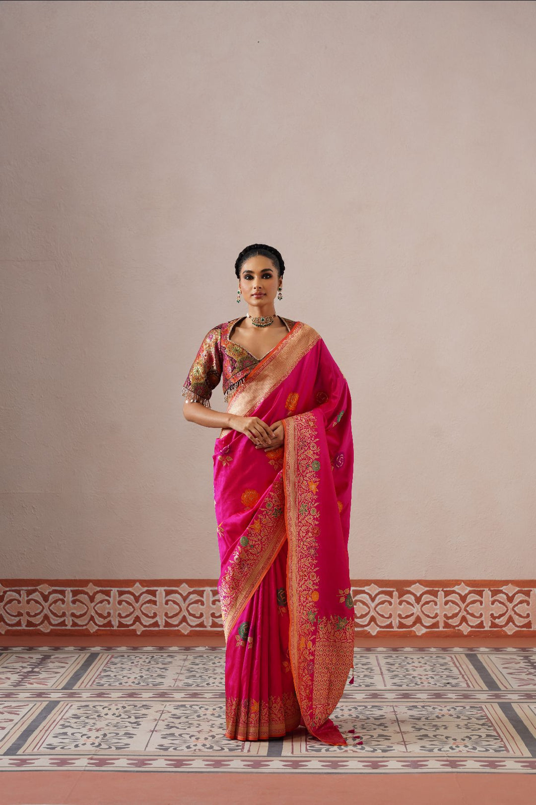 Pink Floral Saree