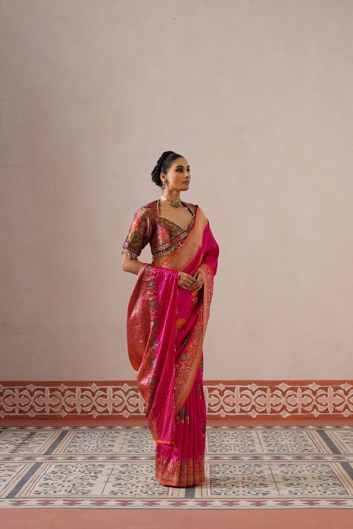 Pink Floral Saree