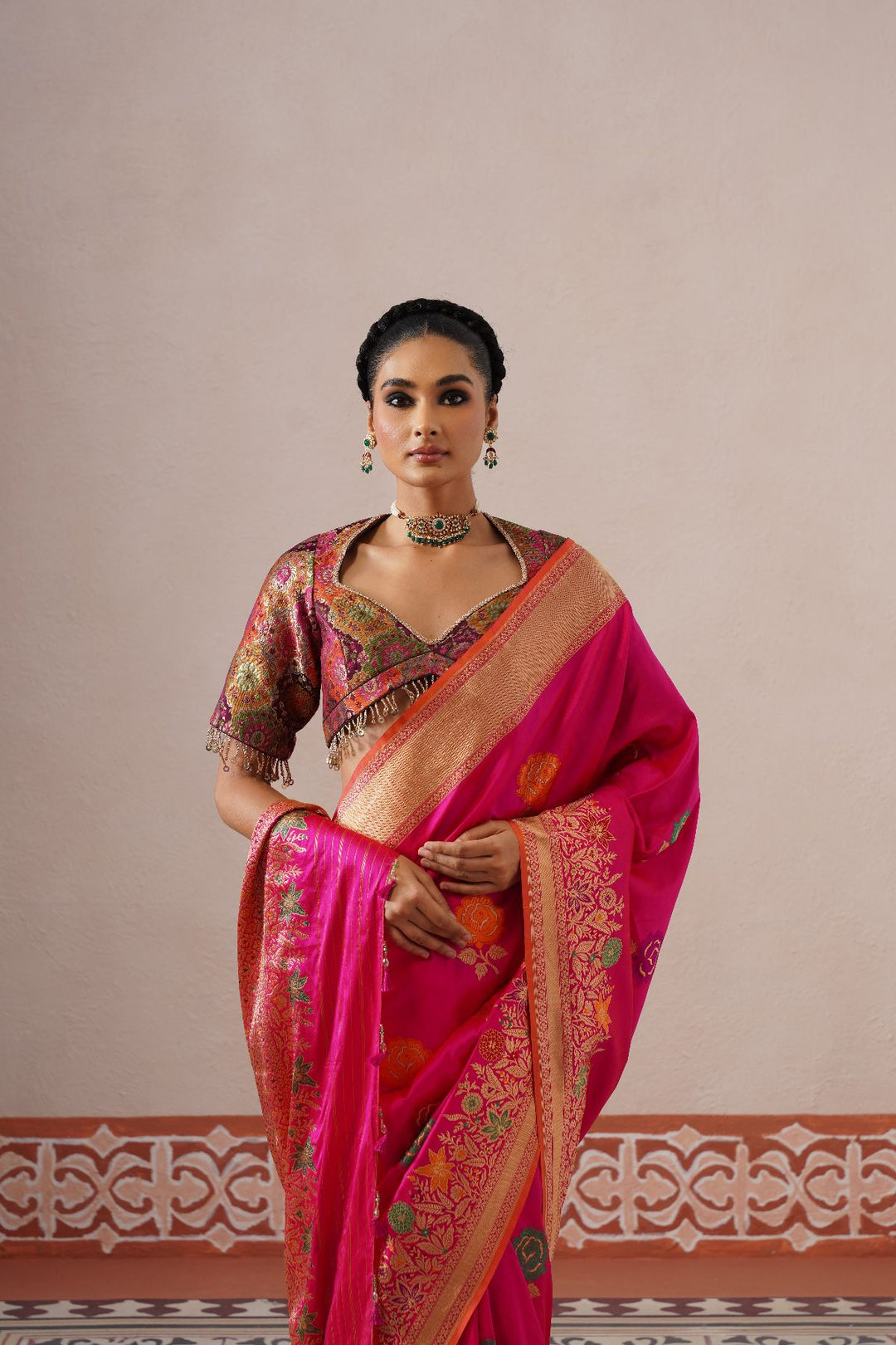 Pink Floral Saree