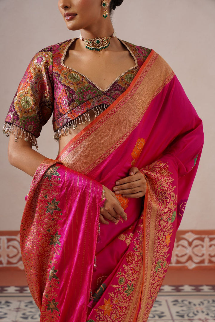 Pink Floral Saree
