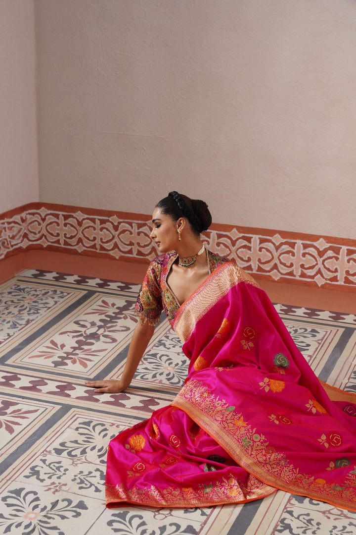 Pink Floral Saree