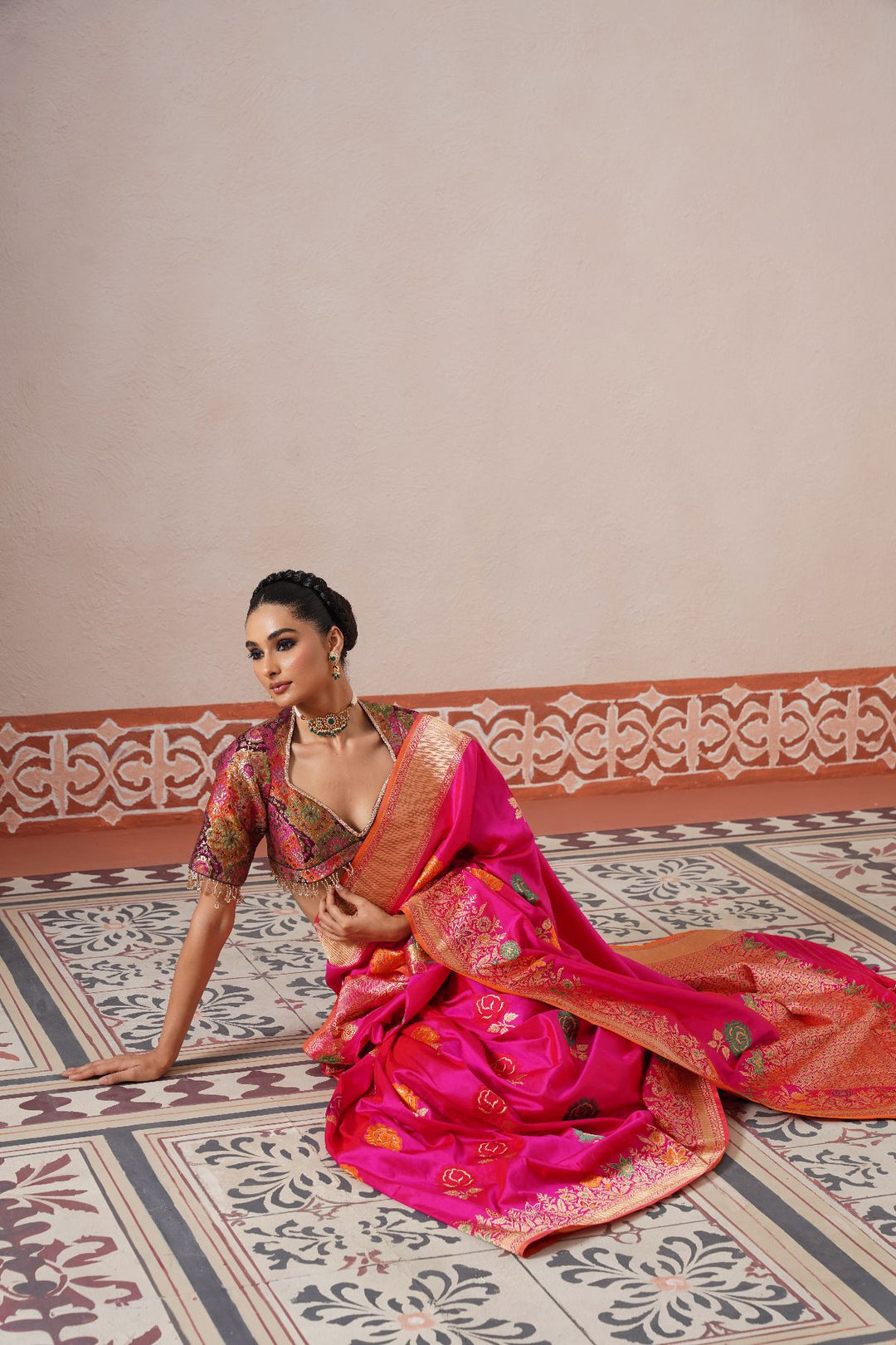Pink Floral Saree