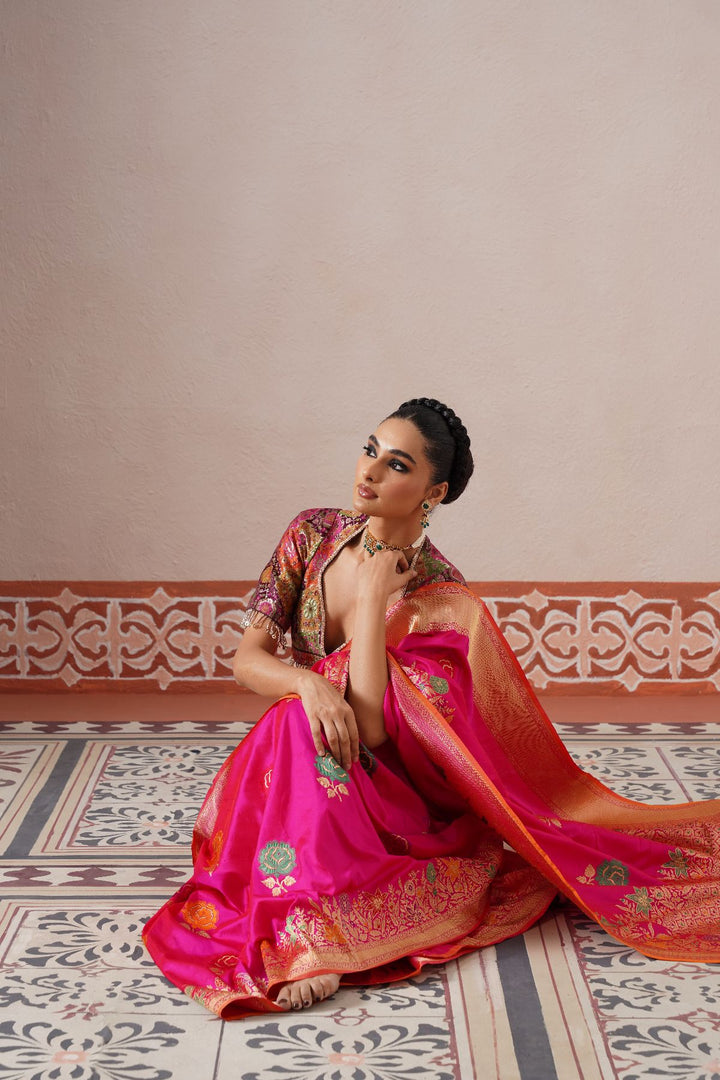 Pink Floral Saree