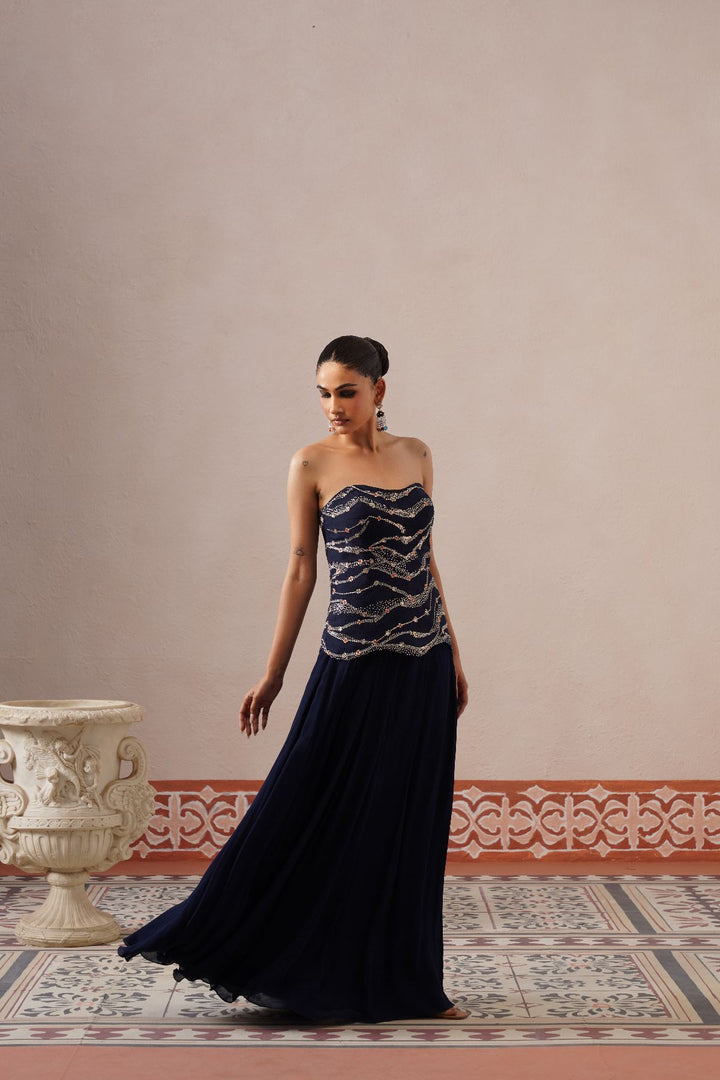 Zyra Skirt Set- Navy Blue