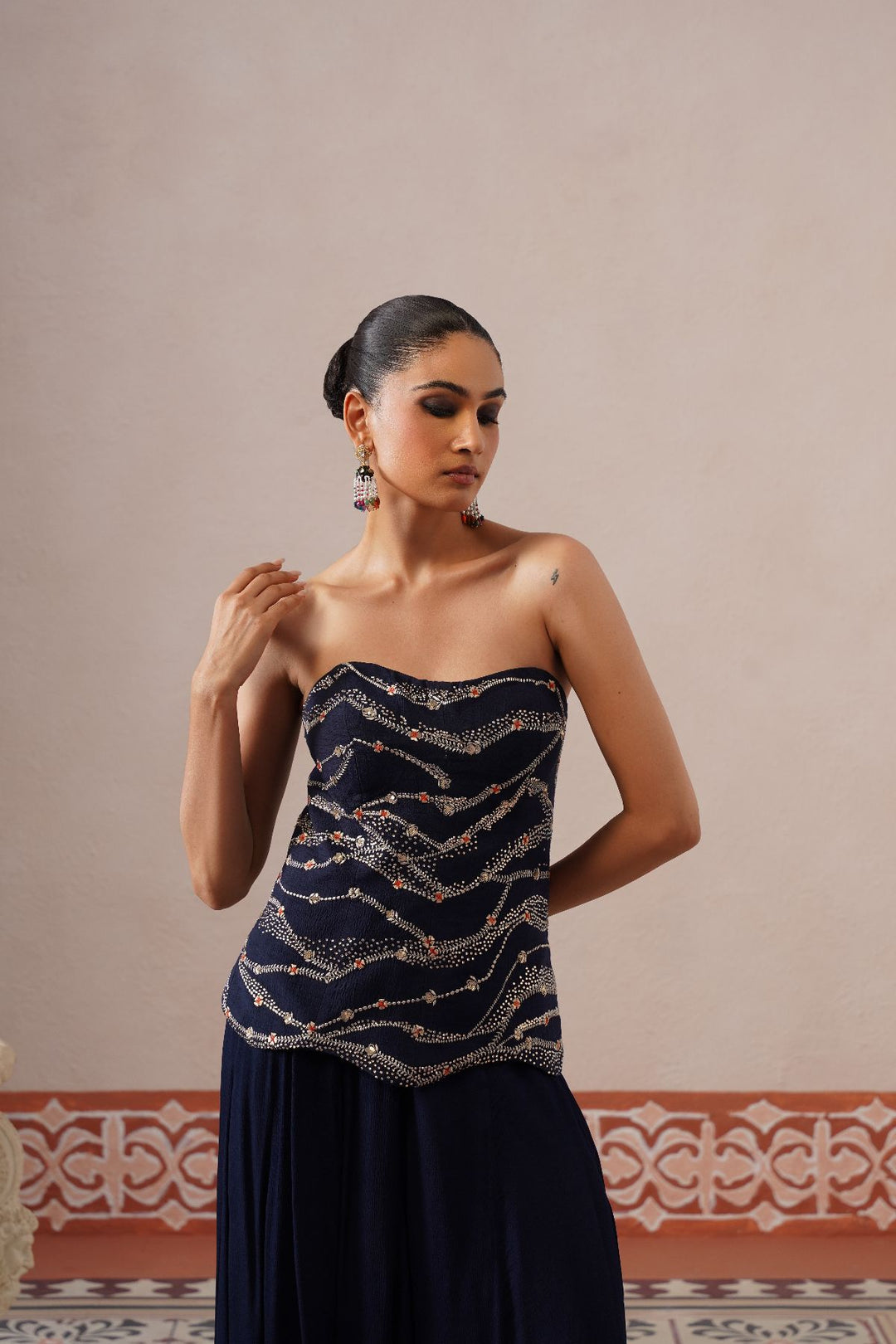 Zyra Skirt Set- Navy Blue