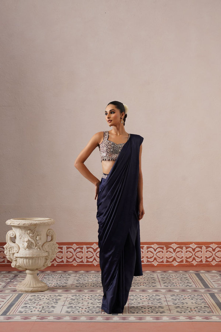Hira Drape Saree-Navy Blue