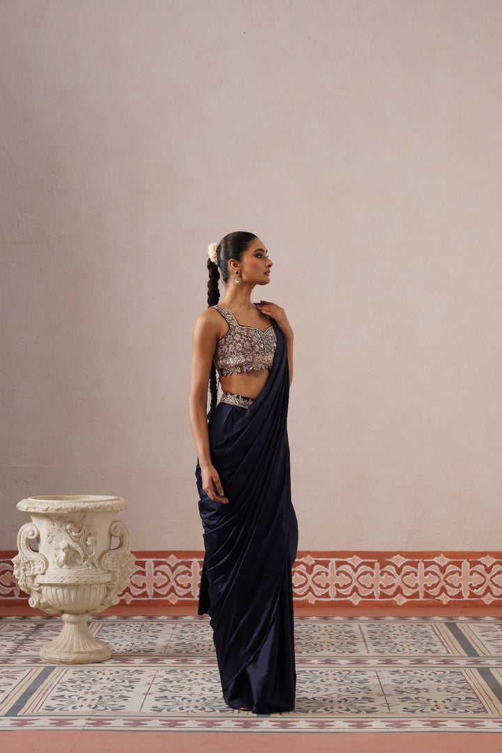 Hira Drape Saree-Navy Blue