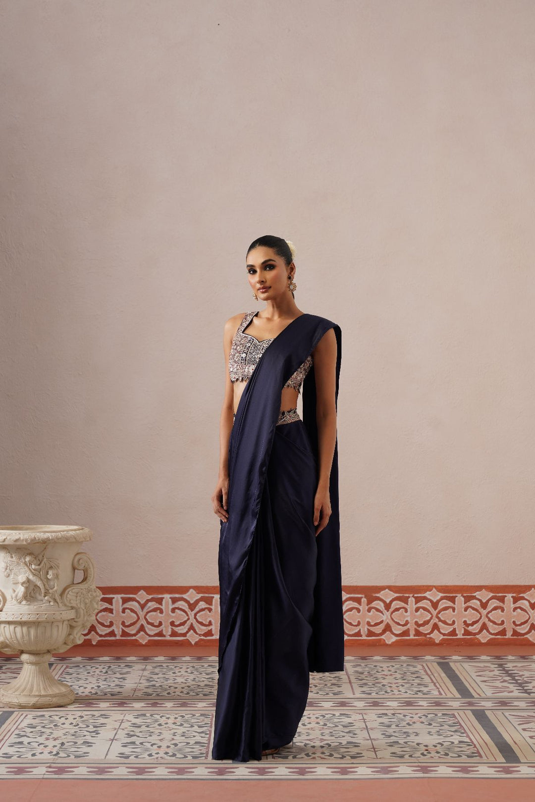 Hira Drape Saree-Navy Blue