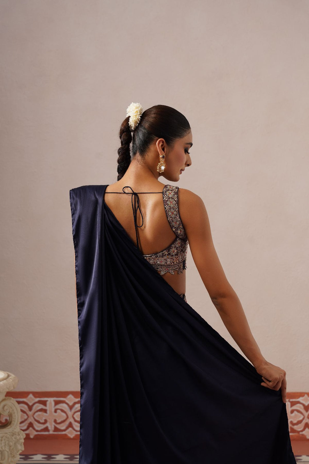 Hira Drape Saree-Navy Blue