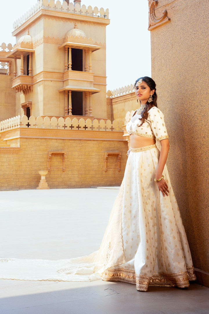 Azra Silk Lehenga Set- Ivory