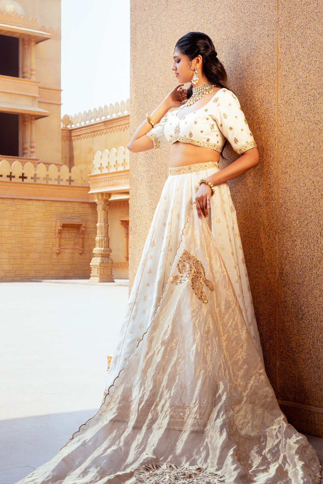 Azra Silk Lehenga Set- Ivory