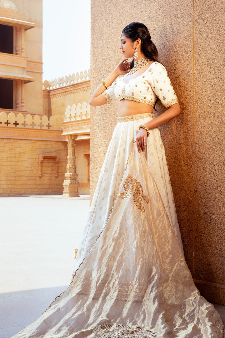 Azra Silk Lehenga Set- Ivory