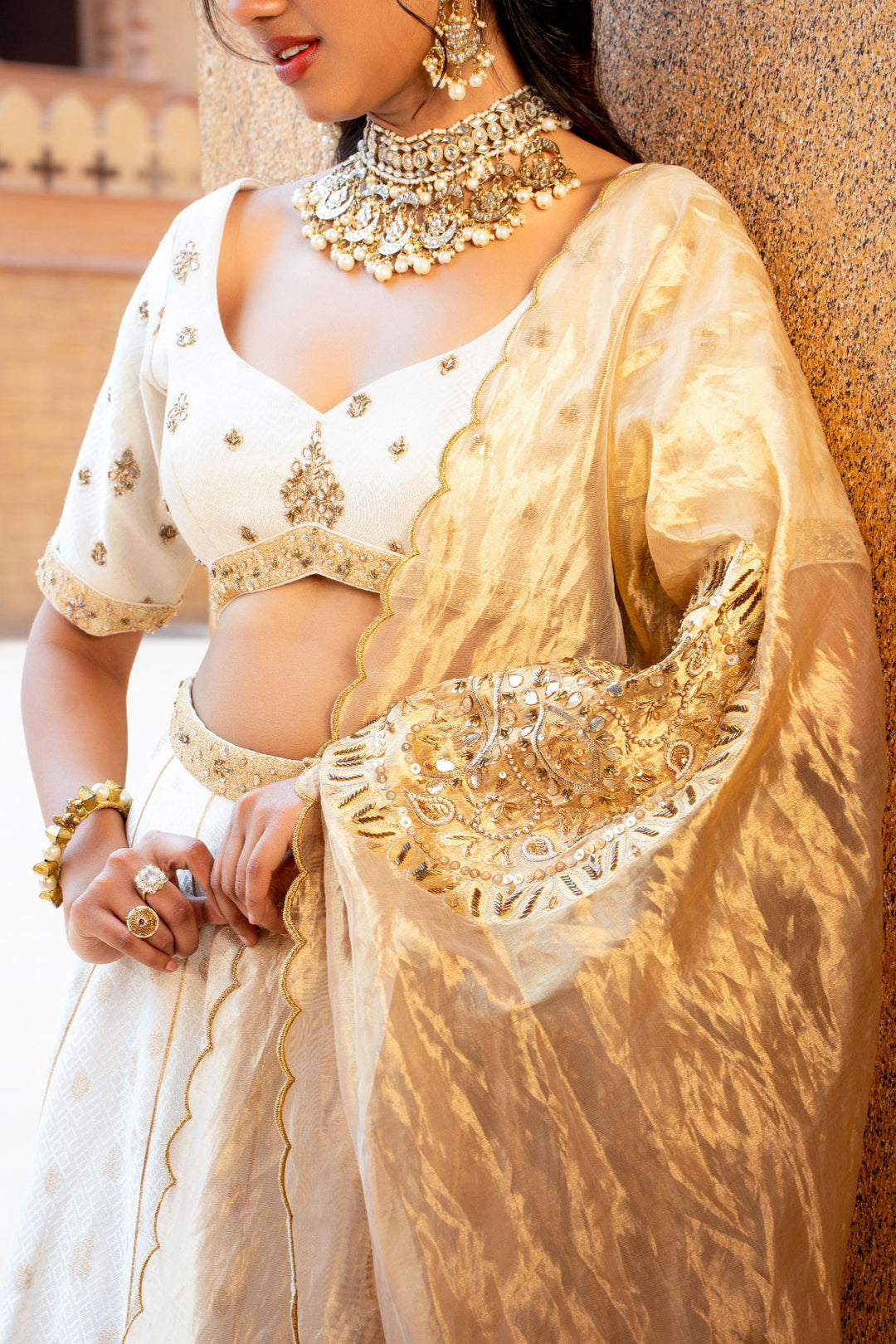 Azra Silk Lehenga Set- Ivory