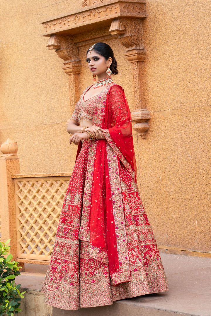 Surea Lehenga Set- Red