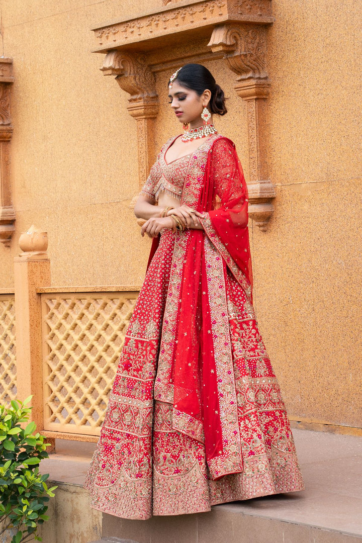 Surea Lehenga Set- Red