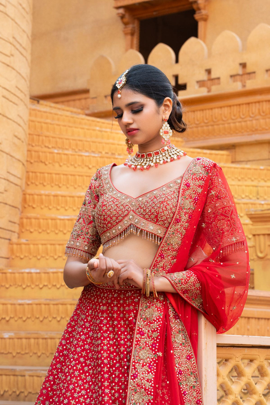 Surea Lehenga Set- Red
