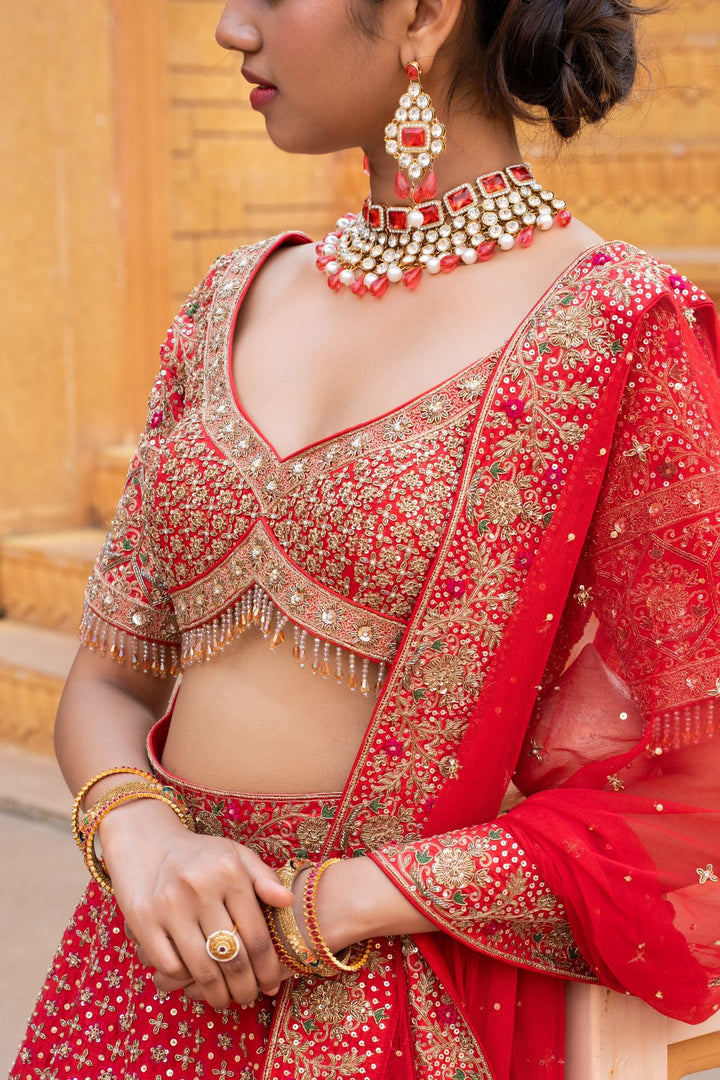 Surea Lehenga Set- Red
