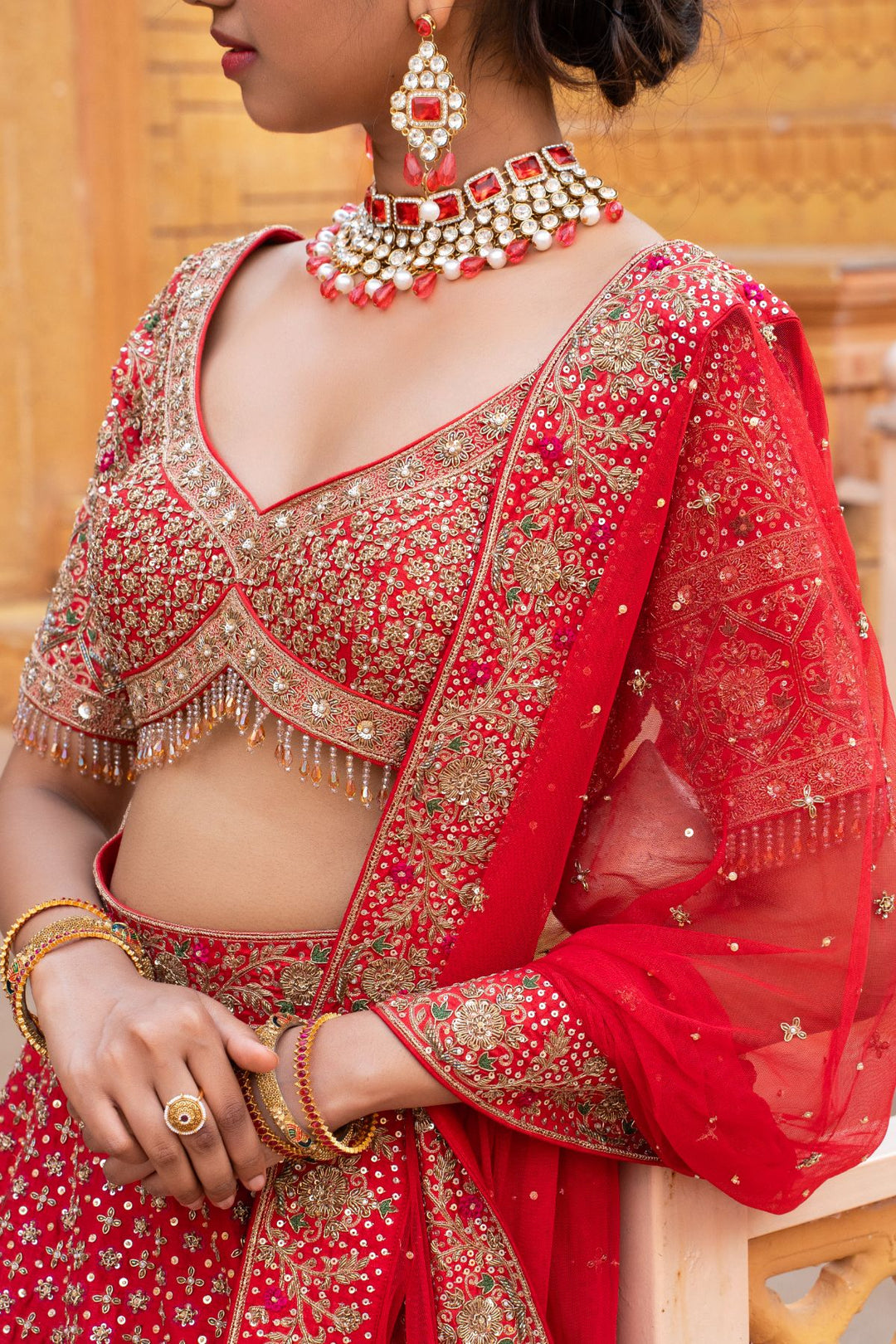 Surea Lehenga Set- Red