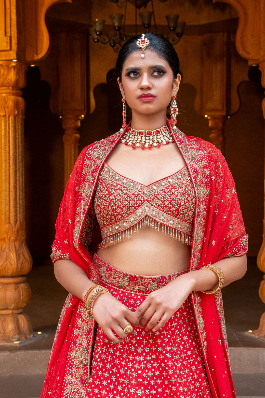 Surea Lehenga Set- Red