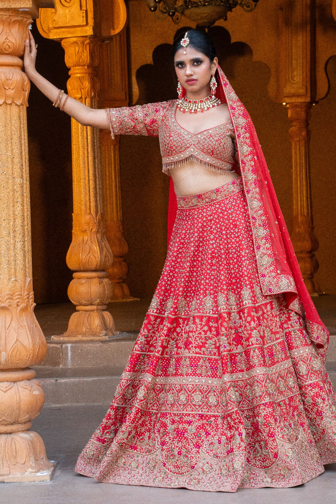 Surea Lehenga Set- Red